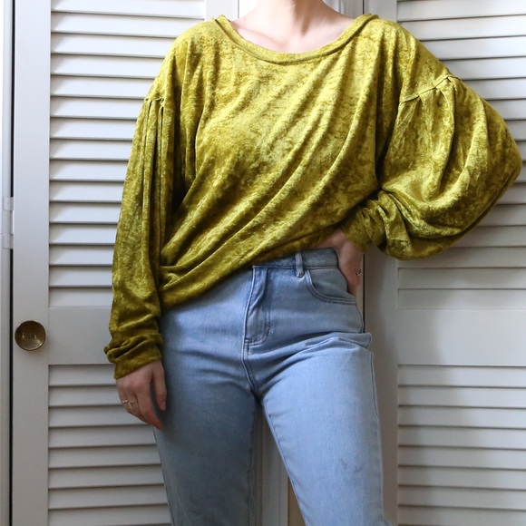 free people lime green velour top